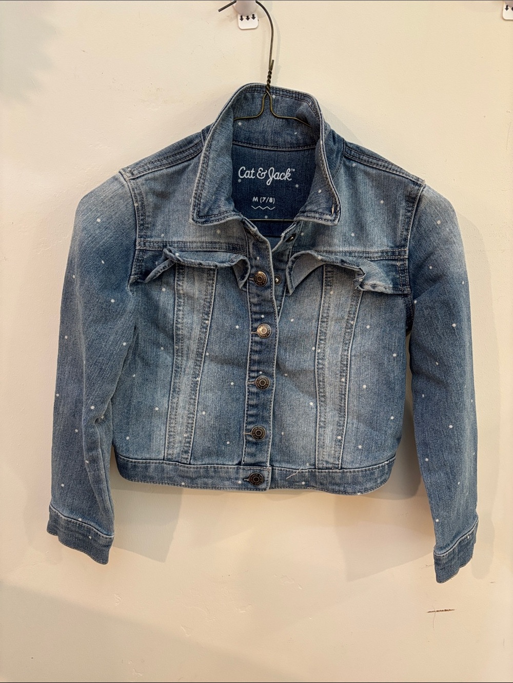 Cat & Jack Light Blue Denim Jacket with White Dot Print
